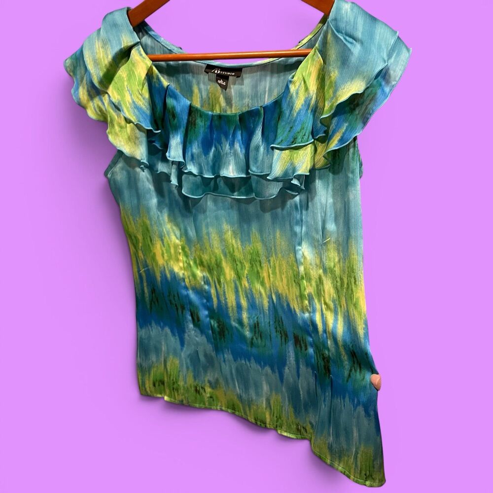 Cute Y2K silky ruffle collar crinkle watercolor 2 in 1 tank blouse mermaid fairy